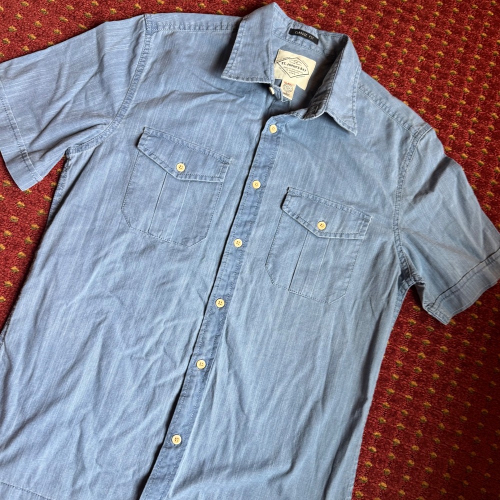 St. John's Bay Button Down Shirt Mens S Blue Excellent‎ Short Sleeve Cotton Slub